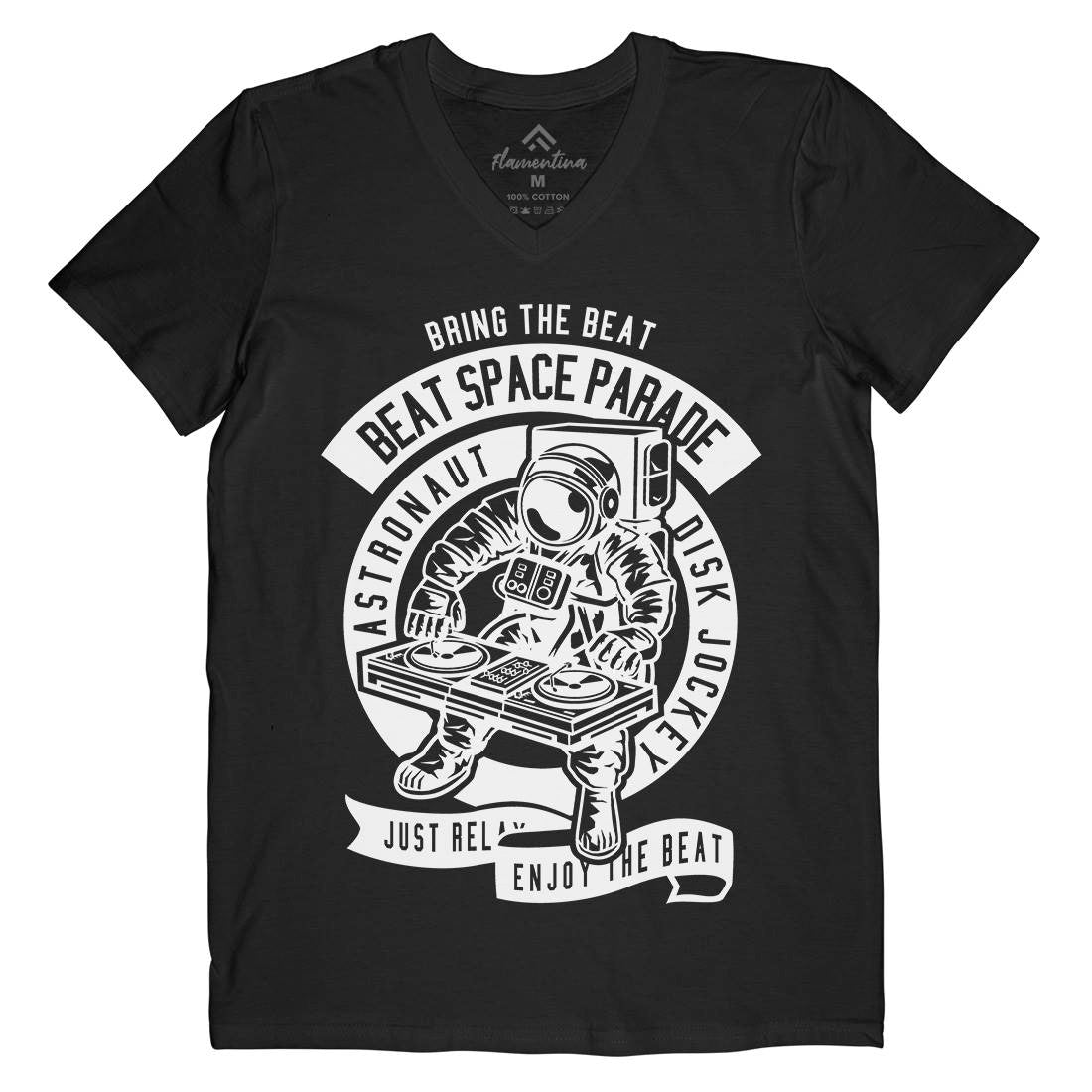 Astronaut Disk Jockey Mens V-Neck T-Shirt Space B484