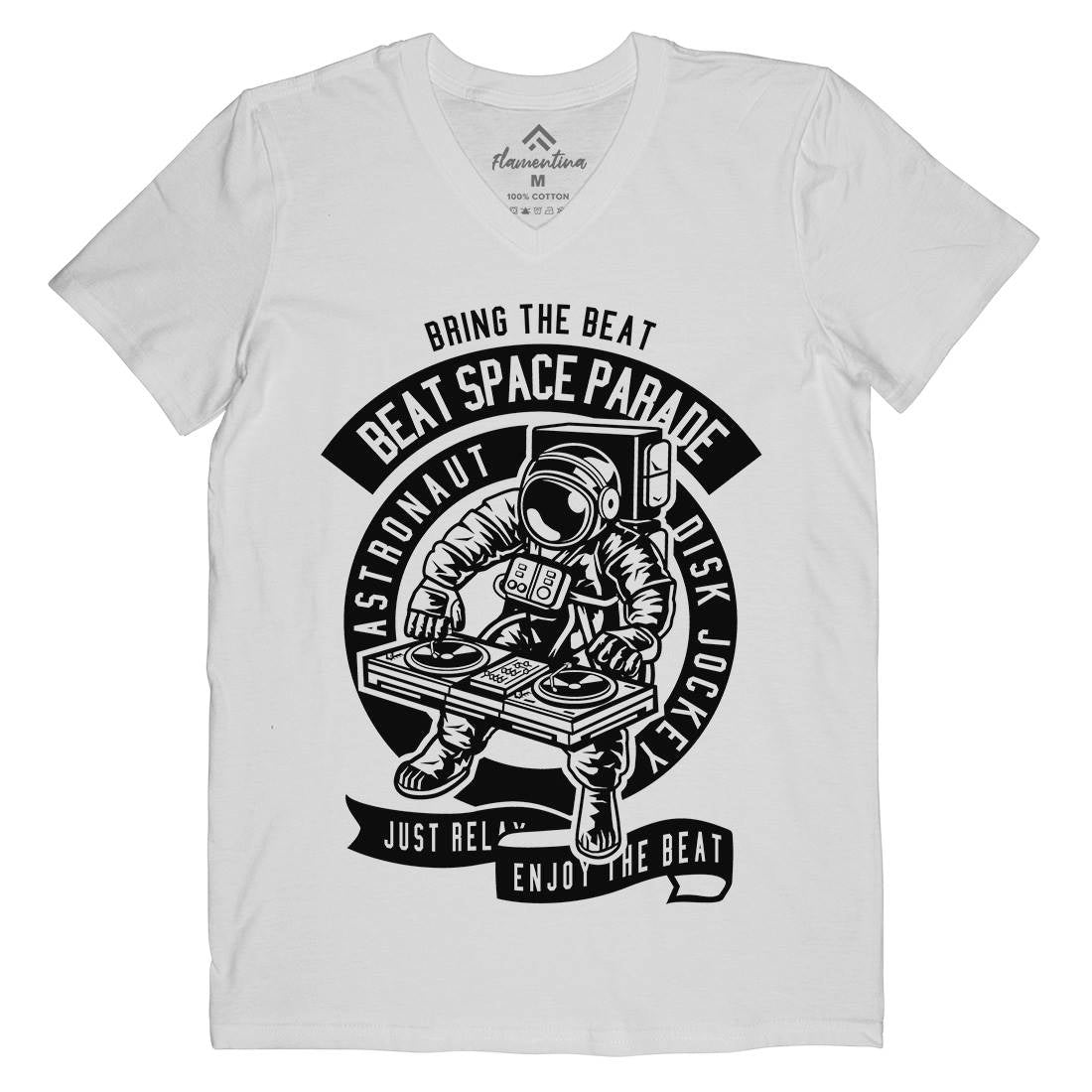 Astronaut Disk Jockey Mens Organic V-Neck T-Shirt Space B484