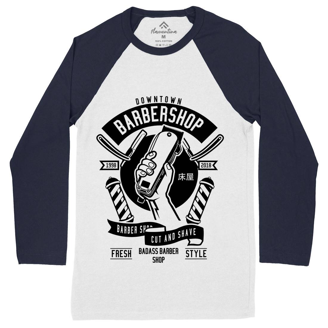 Revolution Mens Long Sleeve Baseball T-Shirt Barber B487