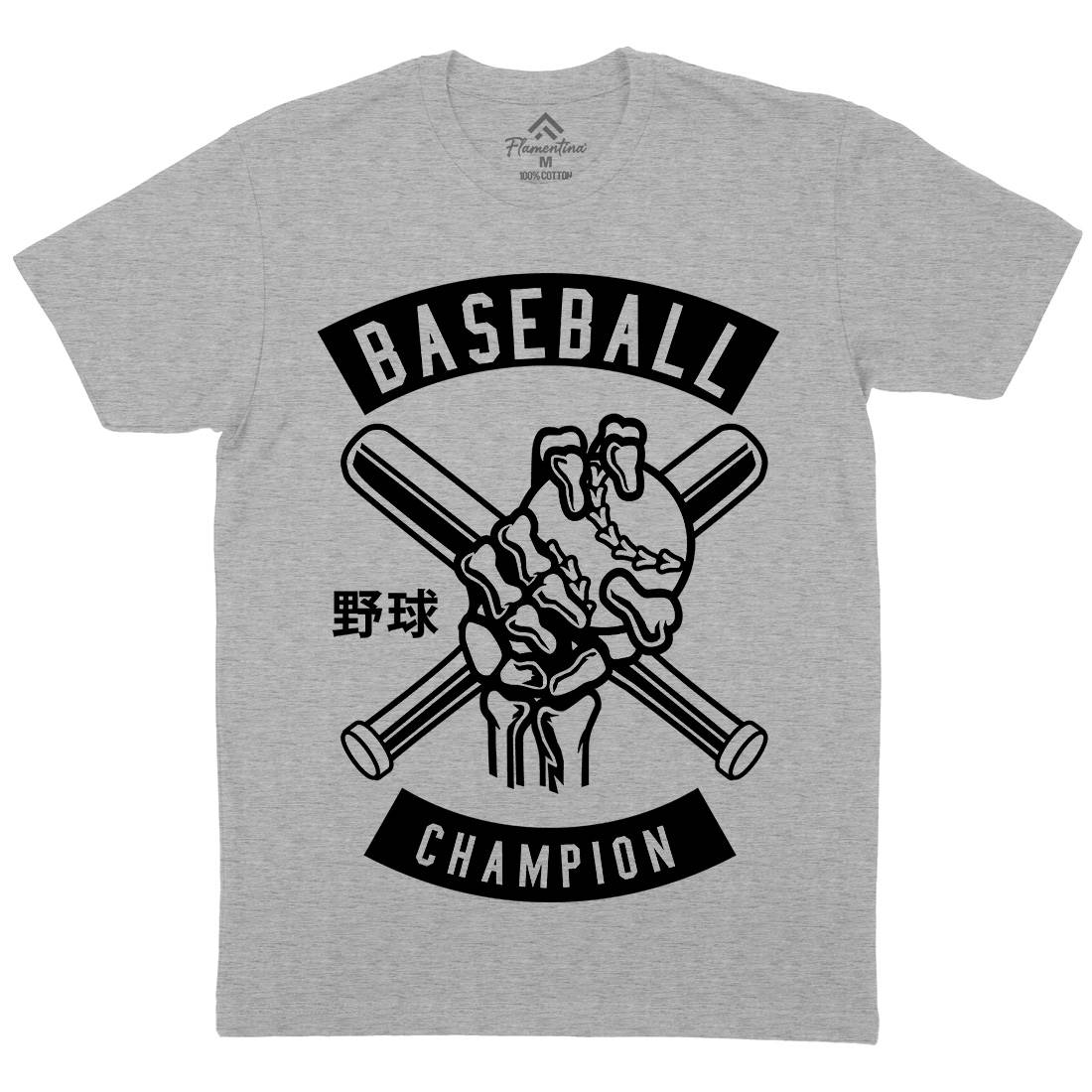 Baseball Champion Skull Hand Mens Organic Crew Neck T-Shirt Sport B488