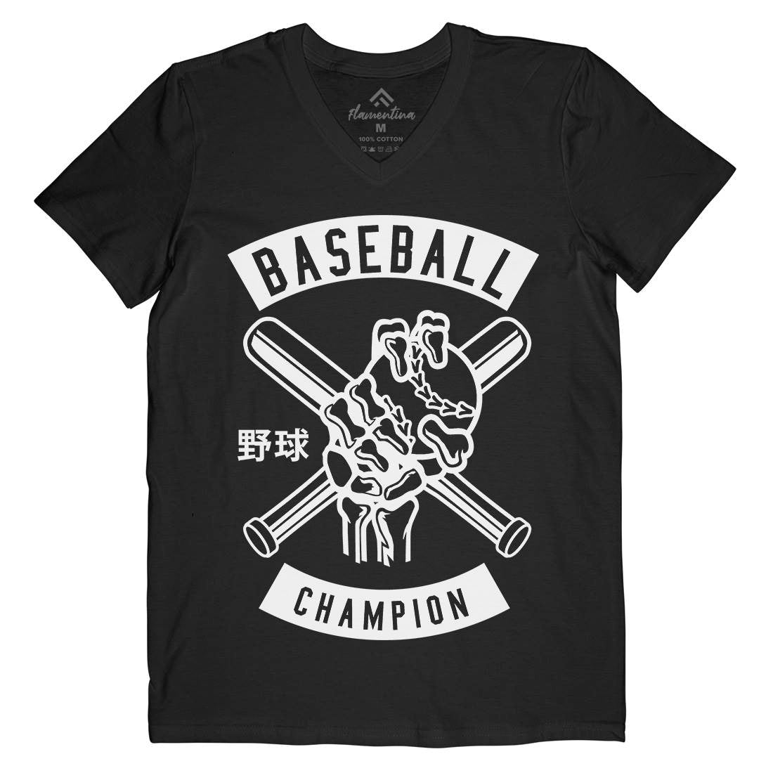 Baseball Champion Skull Hand Mens Organic V-Neck T-Shirt Sport B488