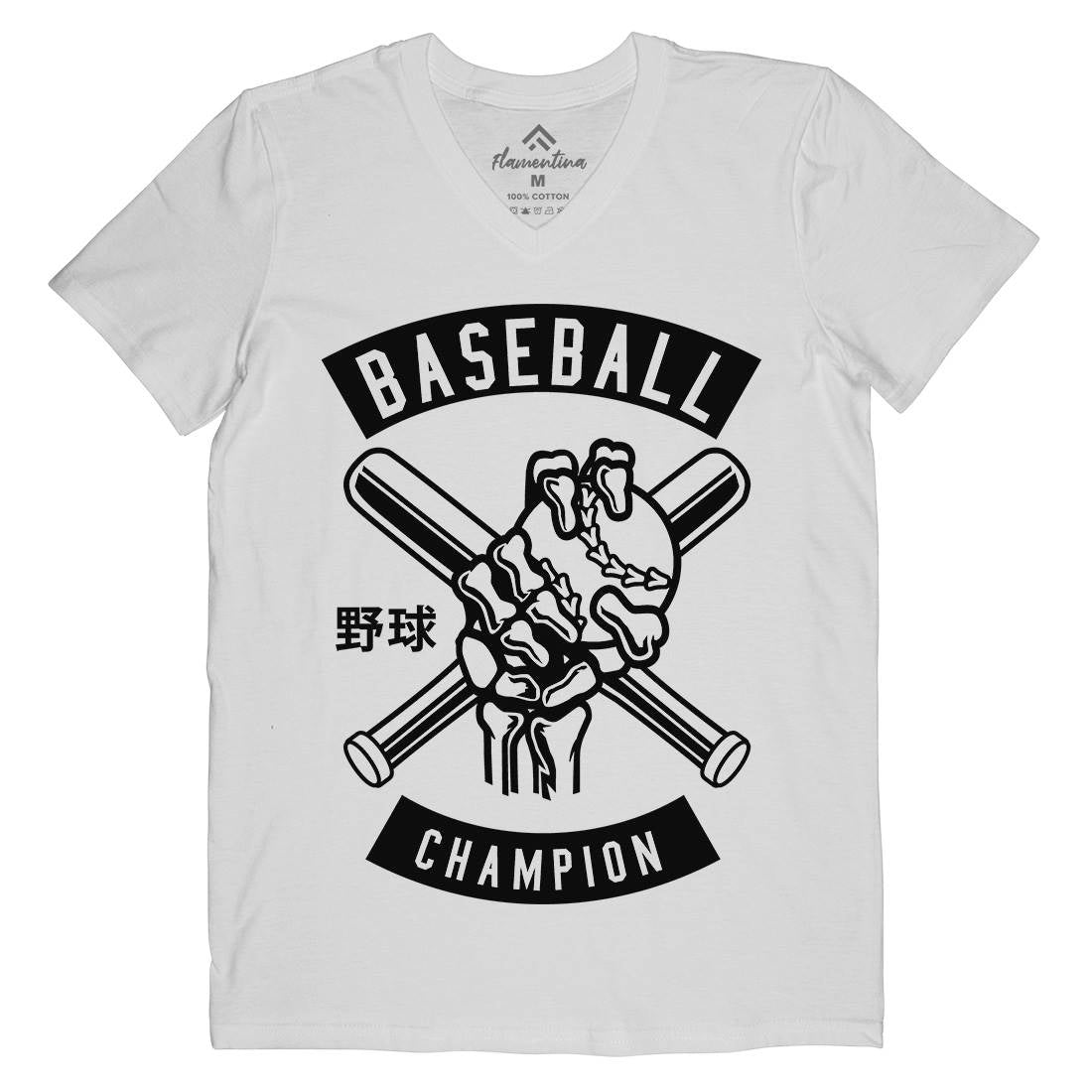 Baseball Champion Skull Hand Mens Organic V-Neck T-Shirt Sport B488