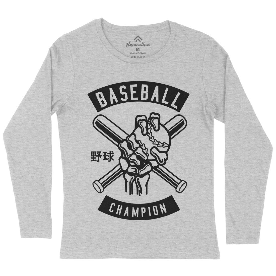 Baseball Champion Skull Hand Womens Long Sleeve T-Shirt Sport B488