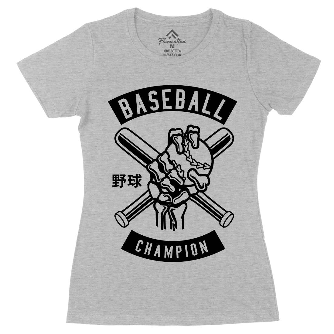 Baseball Champion Skull Hand Womens Organic Crew Neck T-Shirt Sport B488