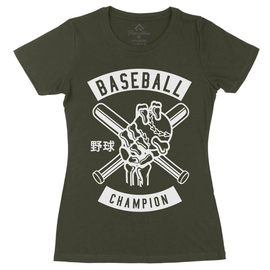 Baseball Champion Skull Hand Womens Organic Crew Neck T-Shirt Sport B488