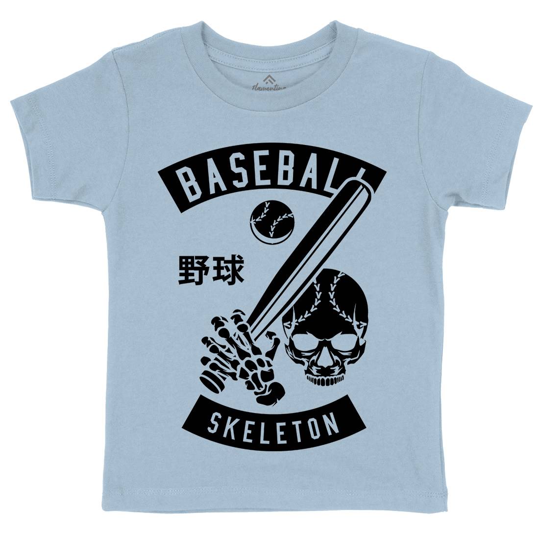 Baseball Skeleton Kids Crew Neck T-Shirt Sport B489