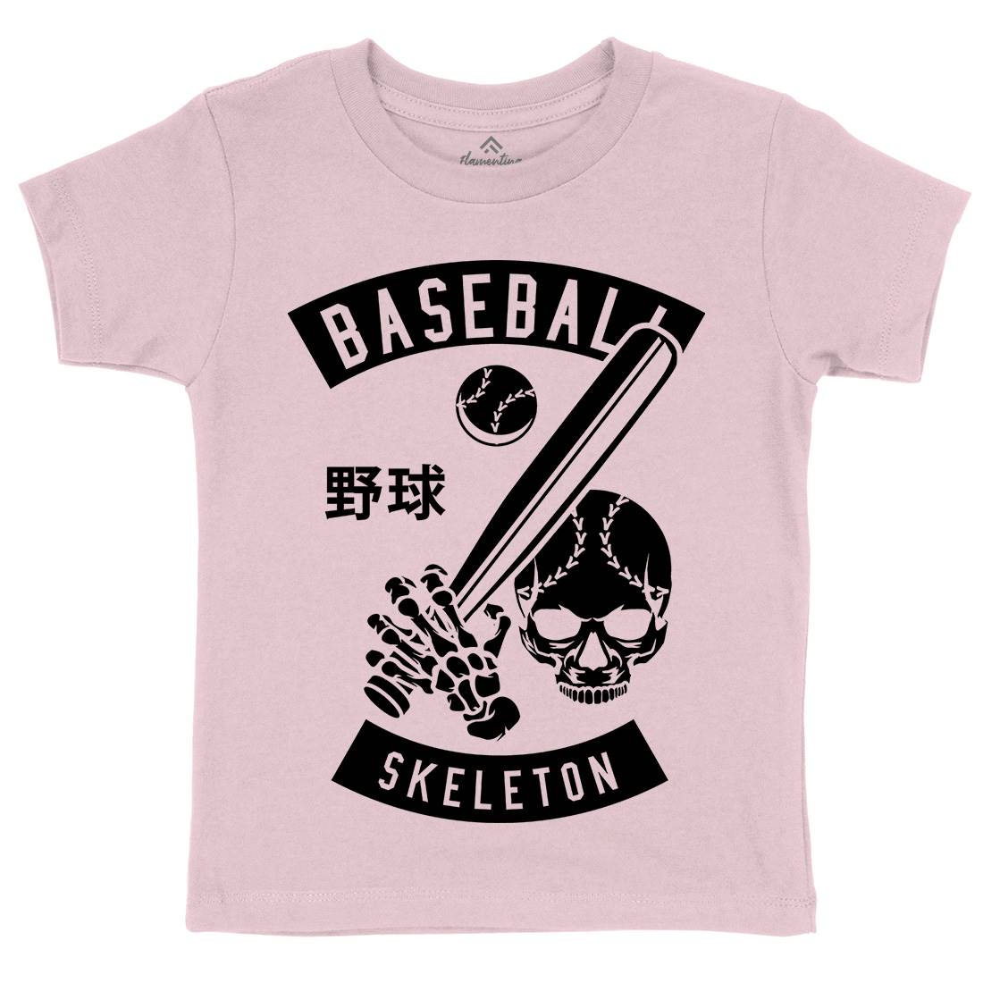 Baseball Skeleton Kids Crew Neck T-Shirt Sport B489