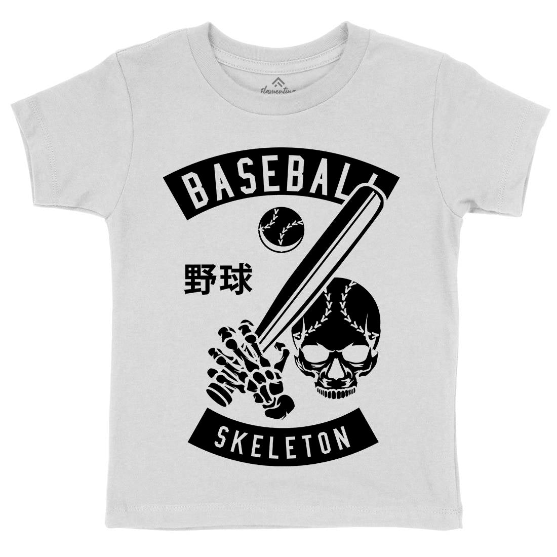 Baseball Skeleton Kids Organic Crew Neck T-Shirt Sport B489