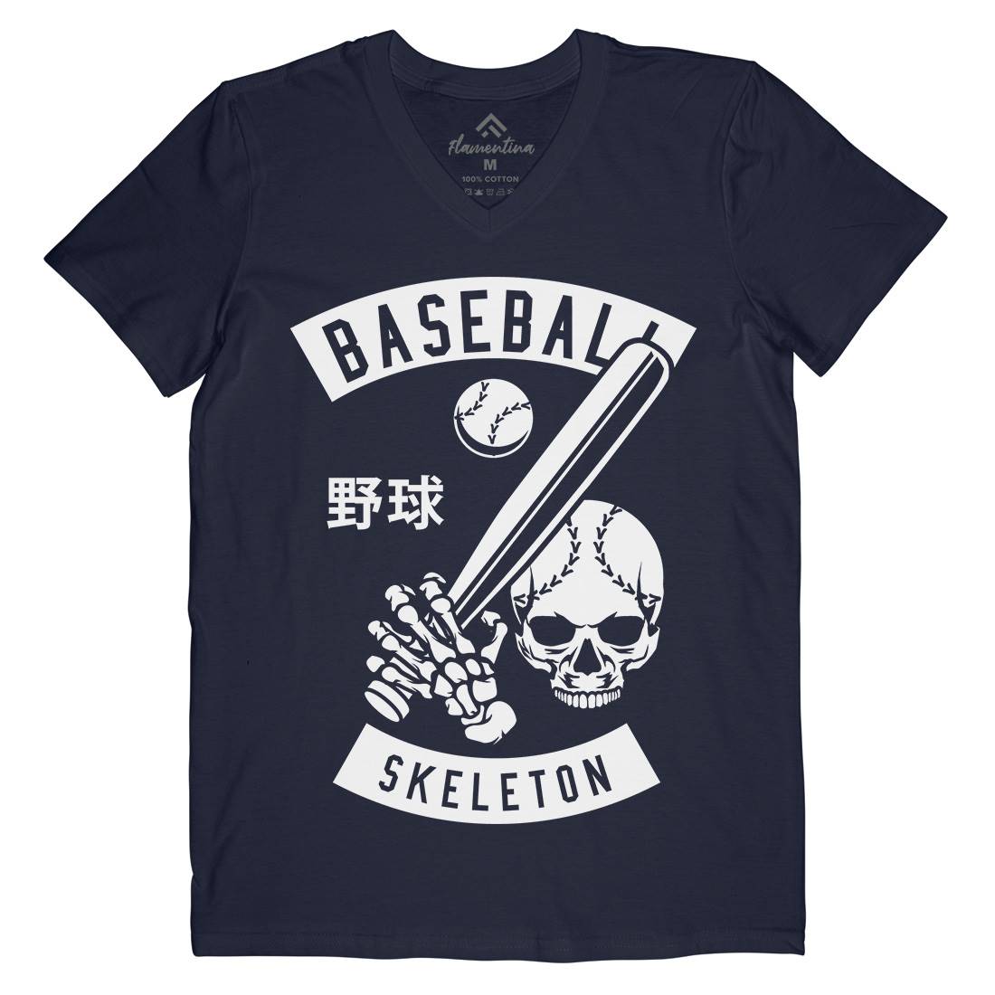 Baseball Skeleton Mens Organic V-Neck T-Shirt Sport B489