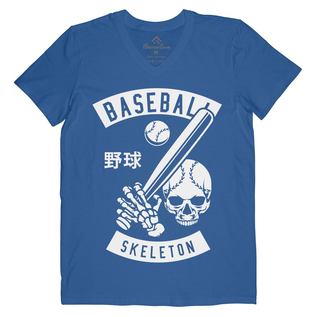 Baseball Skeleton Mens V-Neck T-Shirt Sport B489
