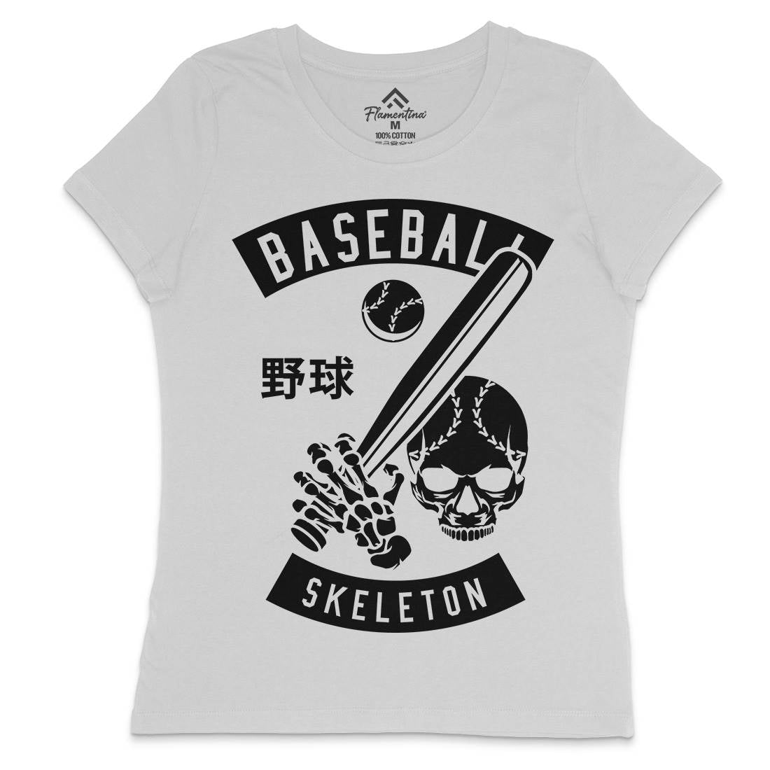 Baseball Skeleton Womens Crew Neck T-Shirt Sport B489