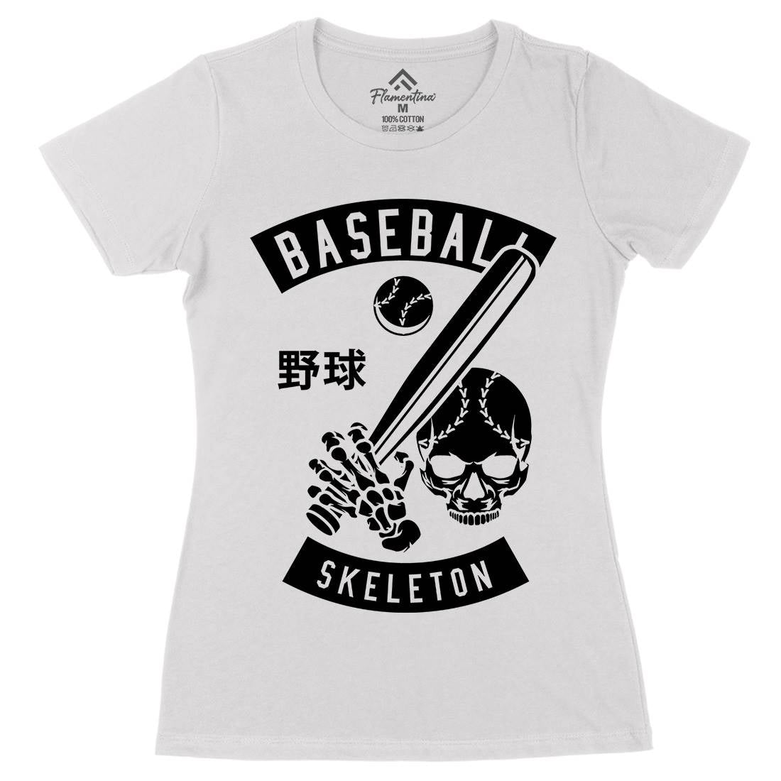 Baseball Skeleton Womens Organic Crew Neck T-Shirt Sport B489