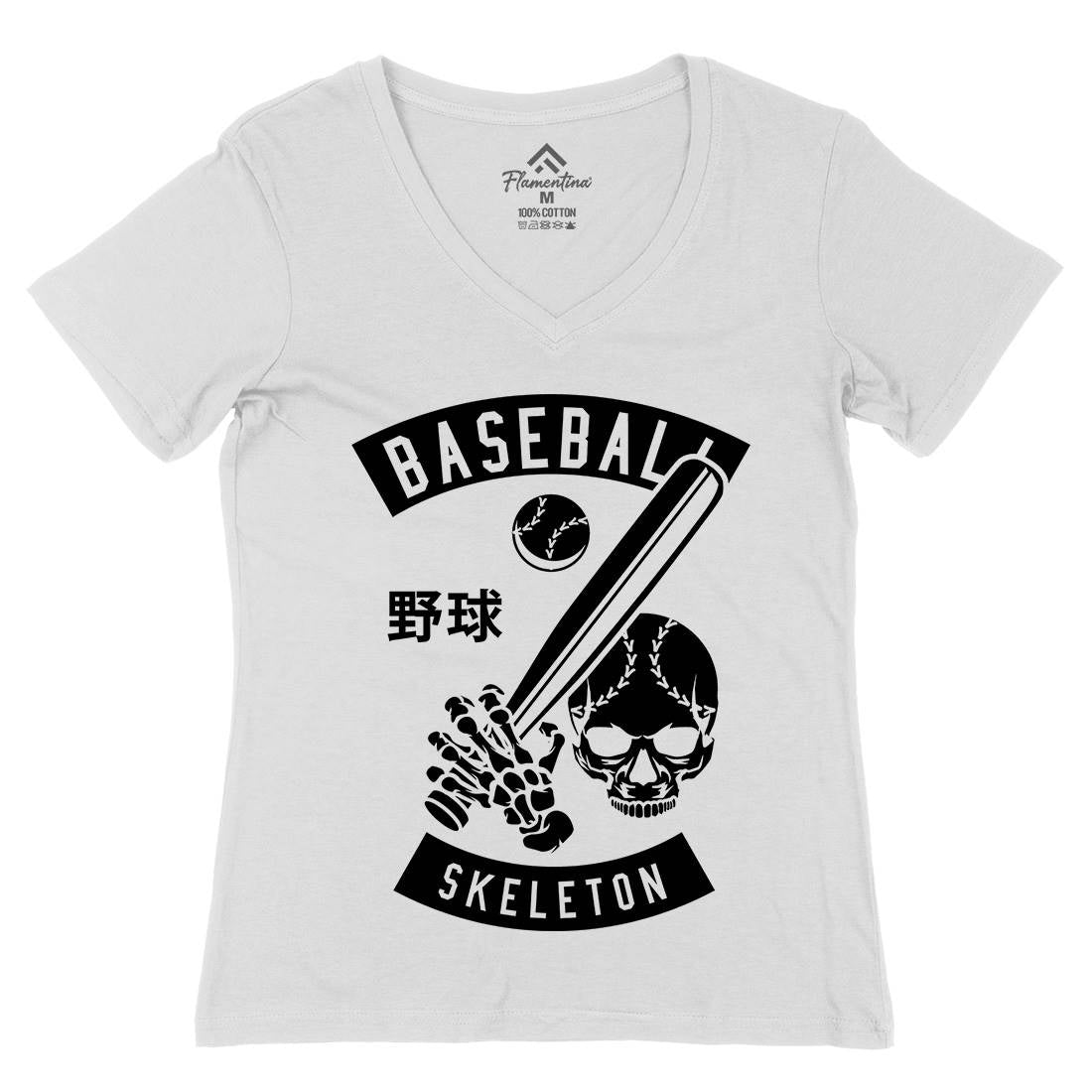 Baseball Skeleton Womens Organic V-Neck T-Shirt Sport B489