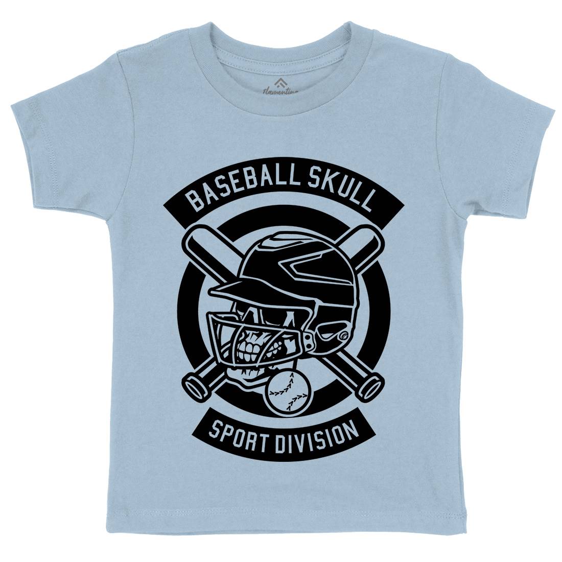 Baseball Skull Kids Crew Neck T-Shirt Sport B490
