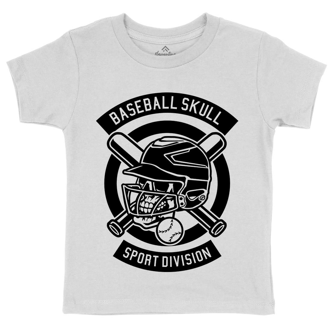Baseball Skull Kids Organic Crew Neck T-Shirt Sport B490