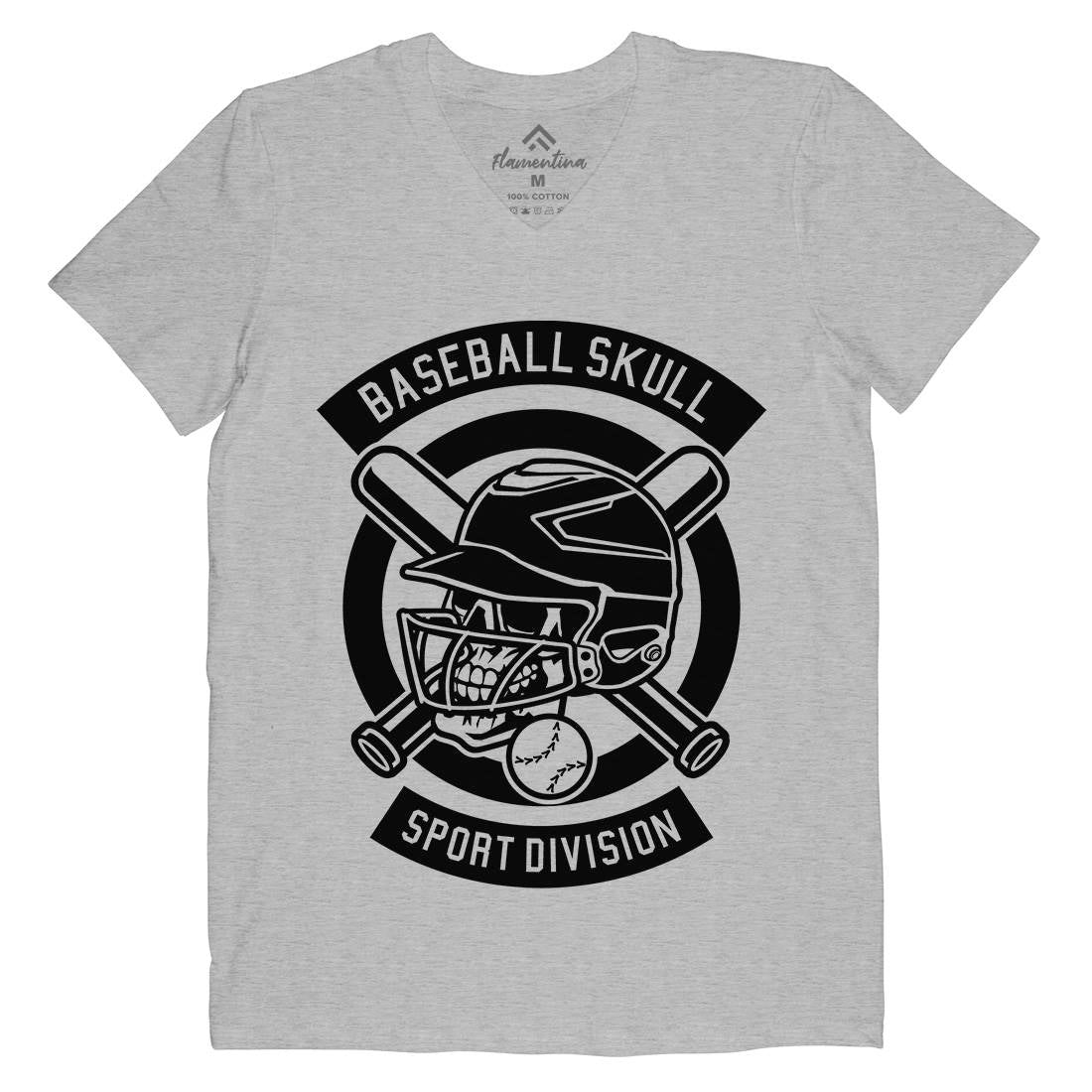 Baseball Skull Mens V-Neck T-Shirt Sport B490