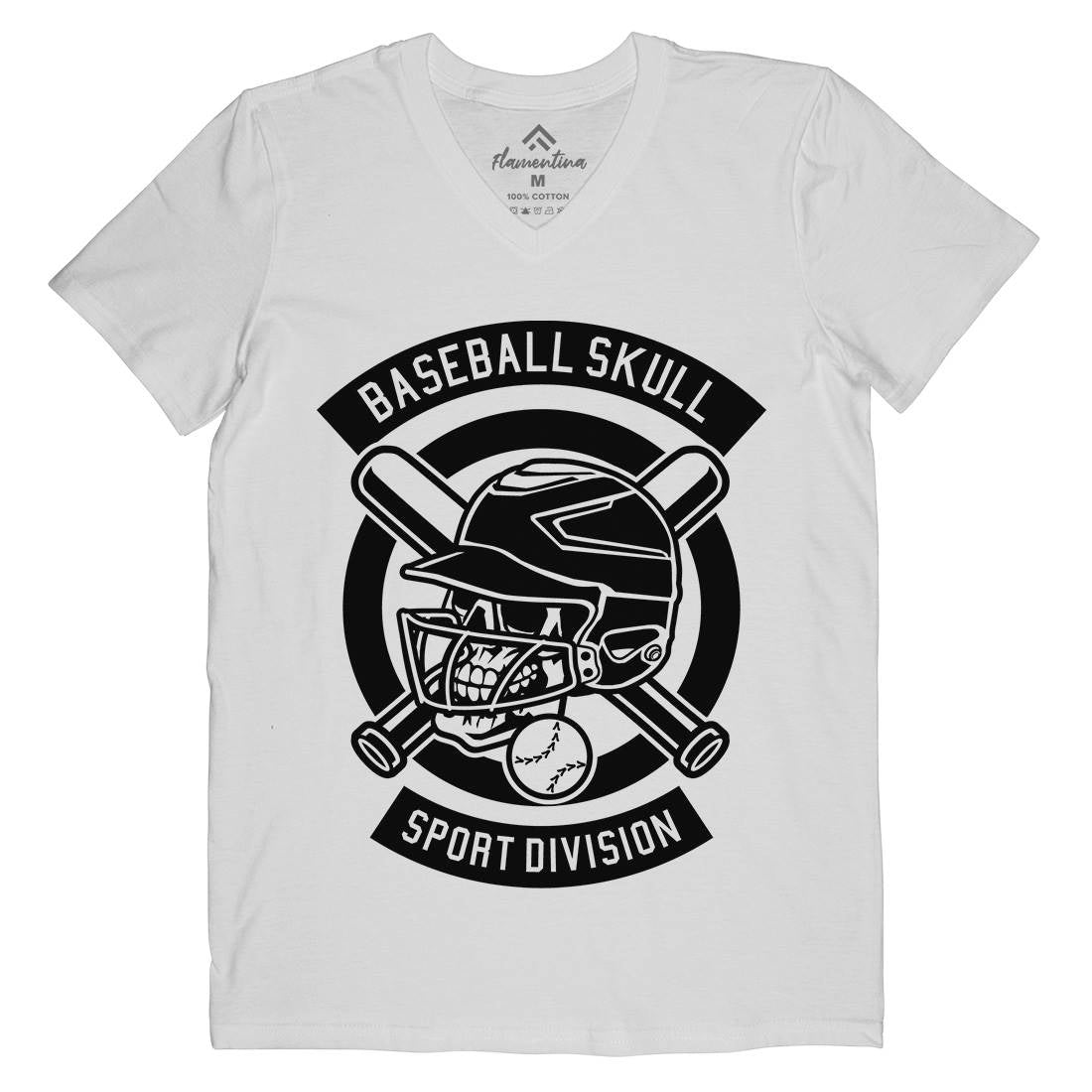 Baseball Skull Mens V-Neck T-Shirt Sport B490