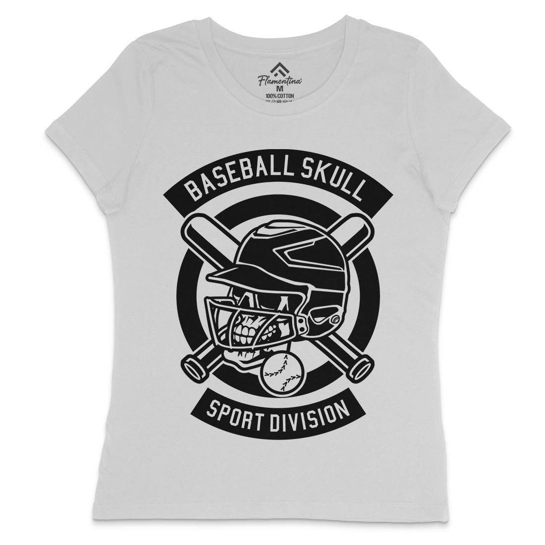 Baseball Skull Womens Crew Neck T-Shirt Sport B490