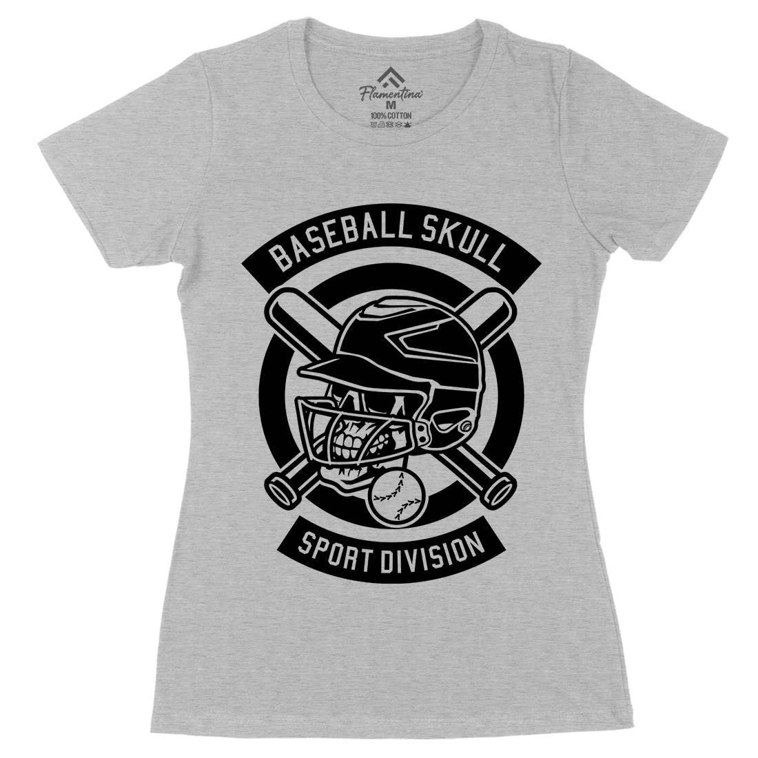 Baseball Skull Womens Organic Crew Neck T-Shirt Sport B490