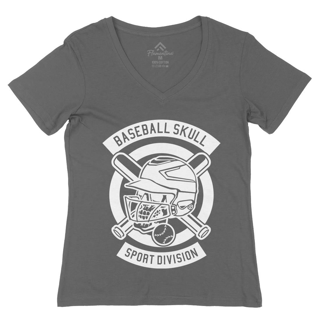 Baseball Skull Womens Organic V-Neck T-Shirt Sport B490