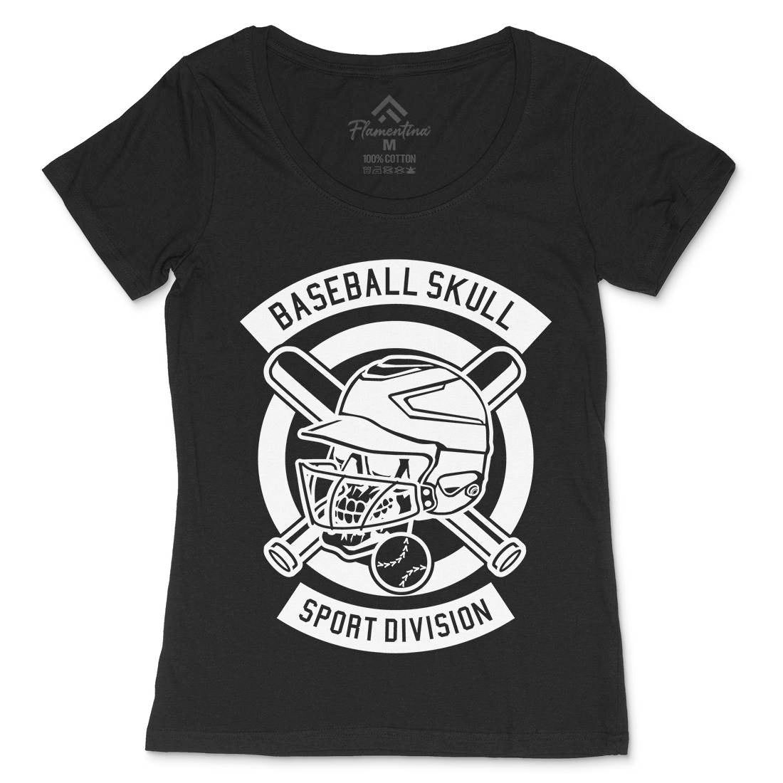 Baseball Skull Womens Scoop Neck T-Shirt Sport B490