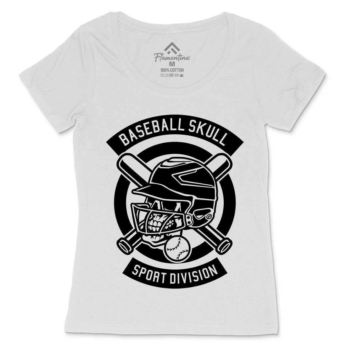 Baseball Skull Womens Scoop Neck T-Shirt Sport B490