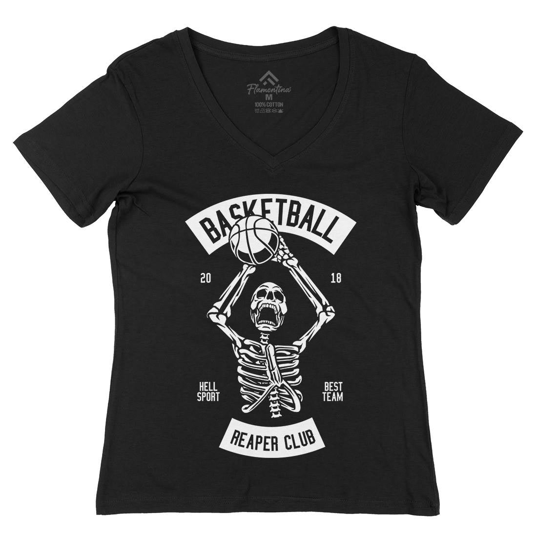Basketball Reaper Club Womens Organic V-Neck T-Shirt Sport B491