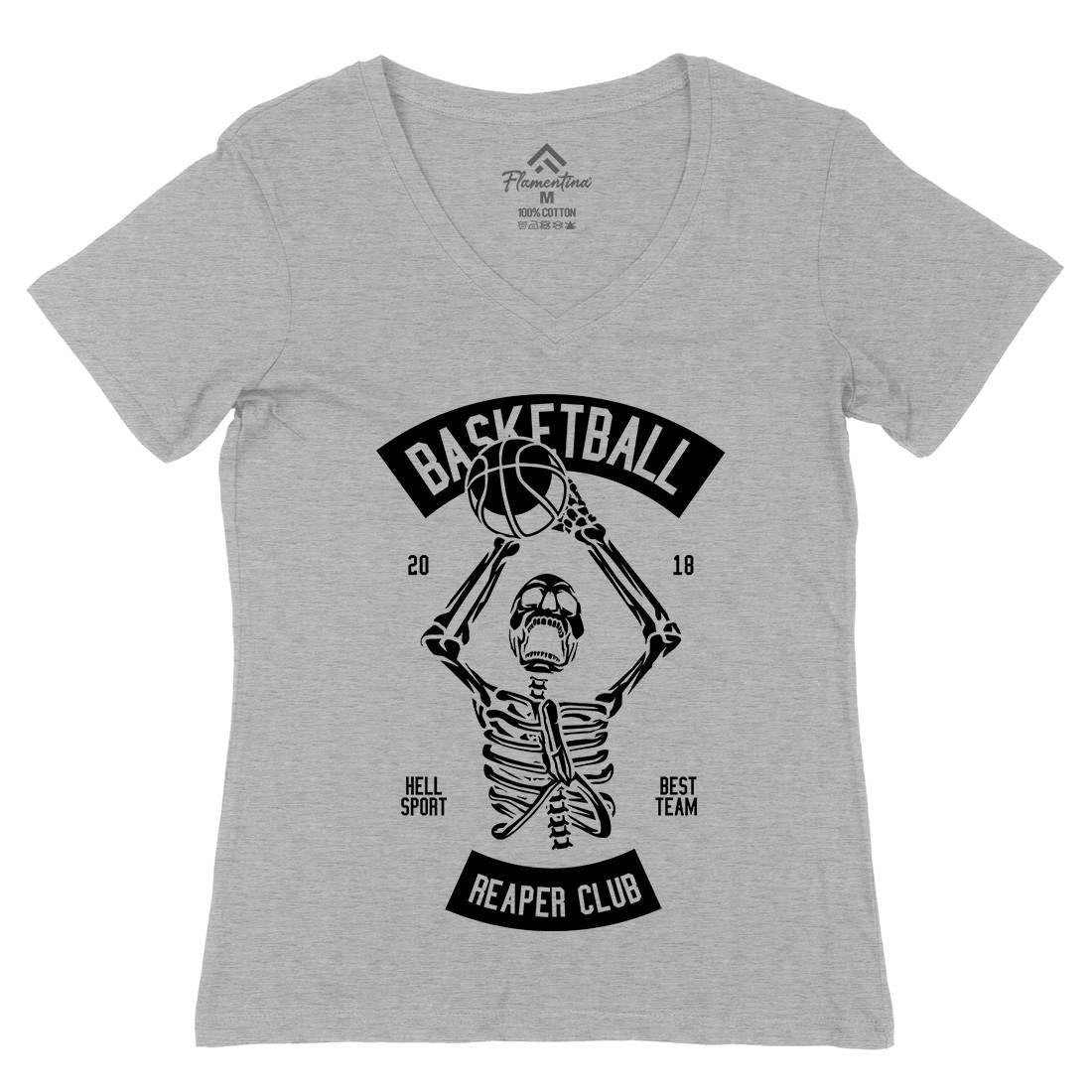 Basketball Reaper Club Womens Organic V-Neck T-Shirt Sport B491