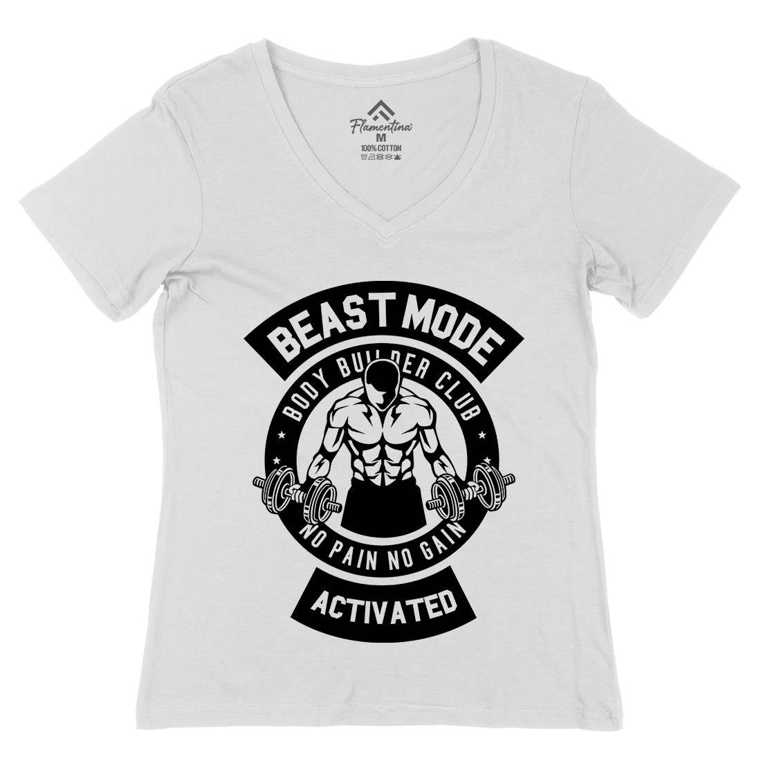 Beast Mode Activated Womens Organic V-Neck T-Shirt Gym B493