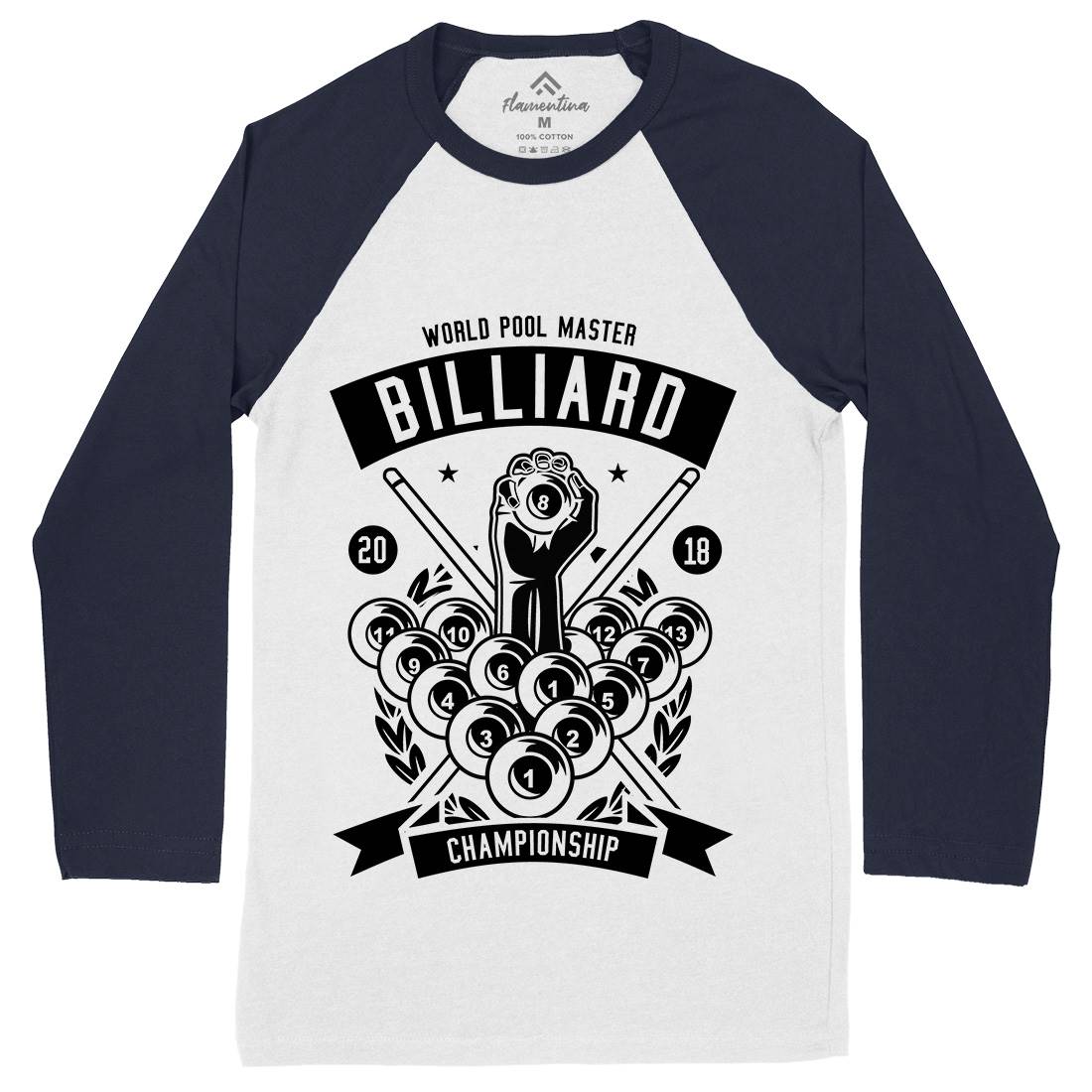 Billiard Championship Mens Long Sleeve Baseball T-Shirt Sport B499