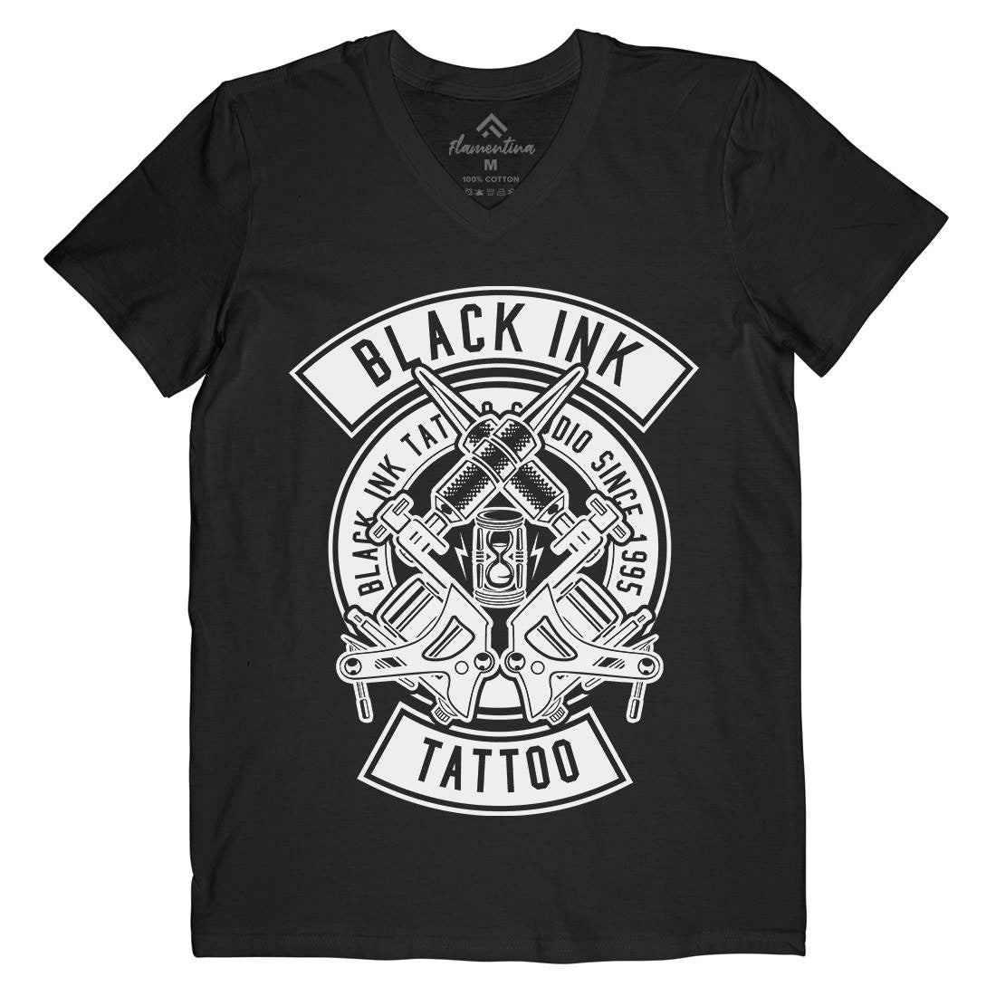 Black Ink Mens Organic V-Neck T-Shirt Tattoo B500