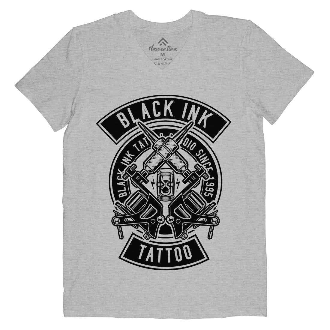 Black Ink Mens V-Neck T-Shirt Tattoo B500