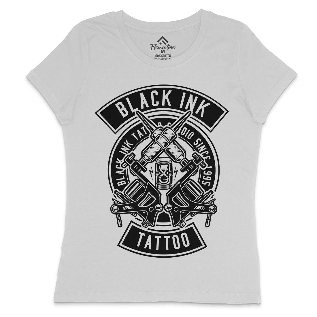Black Ink Womens Crew Neck T-Shirt Tattoo B500