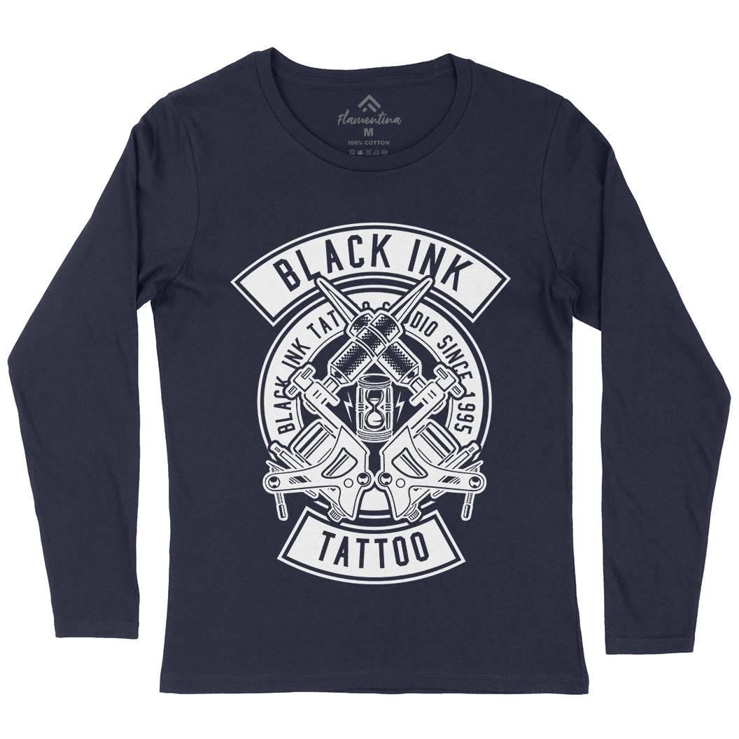 Black Ink Womens Long Sleeve T-Shirt Tattoo B500
