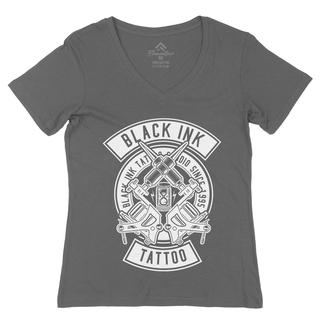 Black Ink Womens Organic V-Neck T-Shirt Tattoo B500