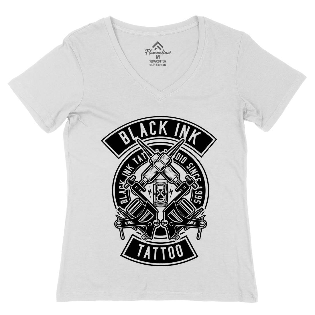 Black Ink Womens Organic V-Neck T-Shirt Tattoo B500