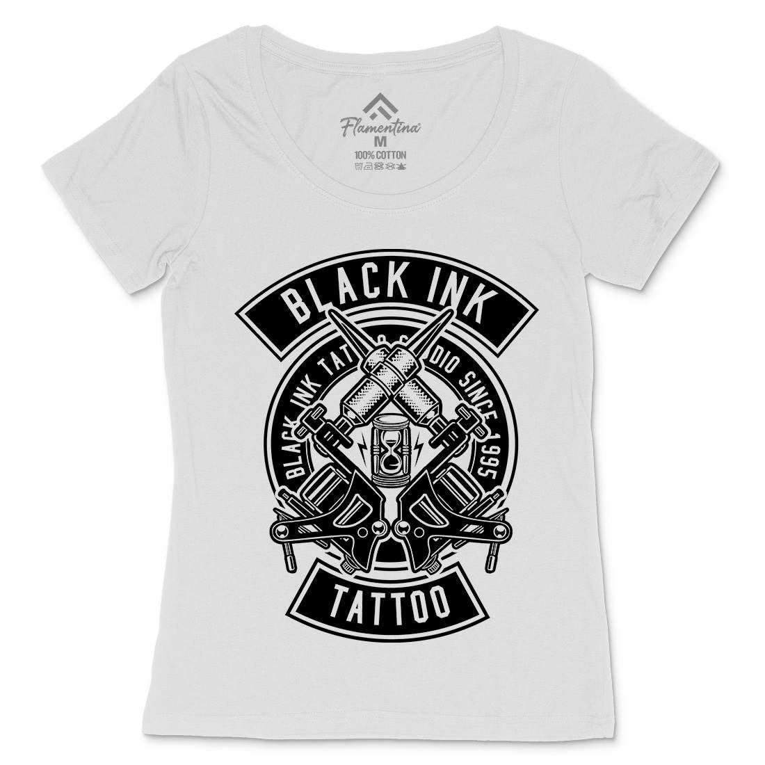 Black Ink Womens Scoop Neck T-Shirt Tattoo B500