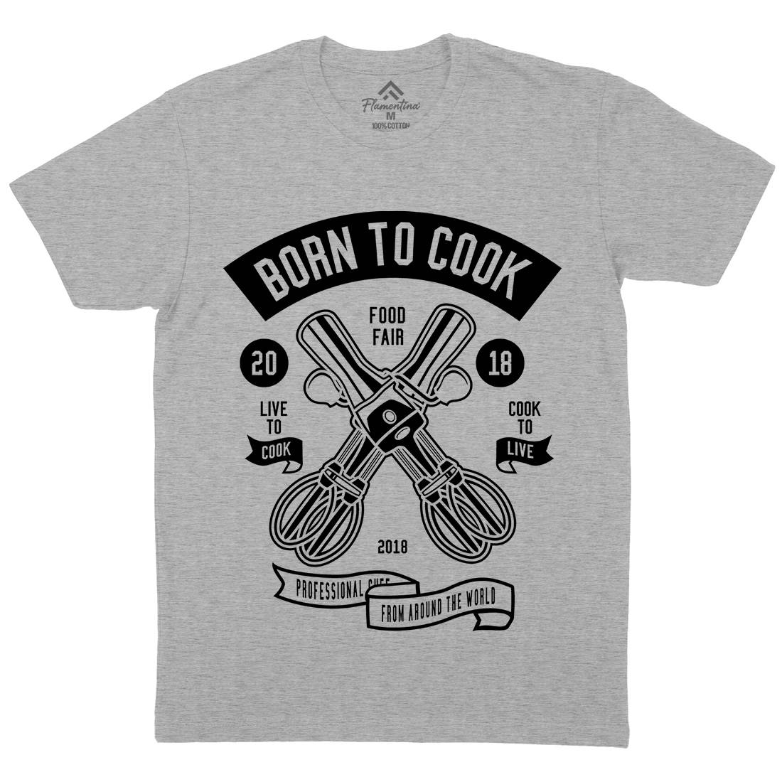 Born To Cook Mens Organic Crew Neck T-Shirt Food B503