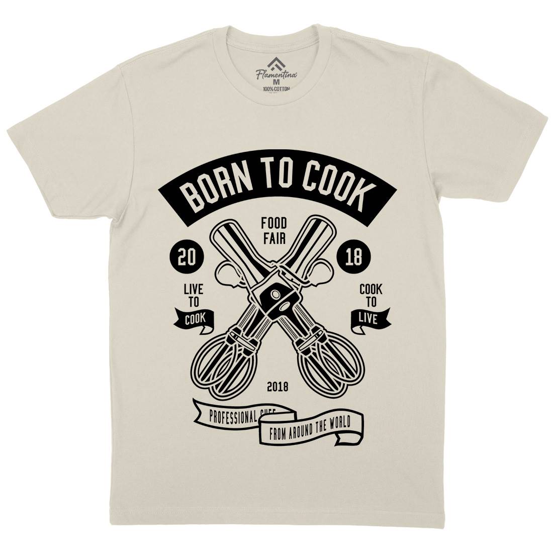 Born To Cook Mens Organic Crew Neck T-Shirt Food B503