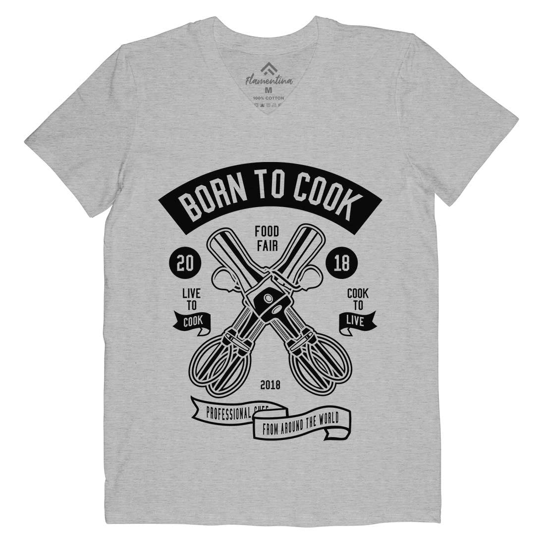 Born To Cook Mens V-Neck T-Shirt Food B503