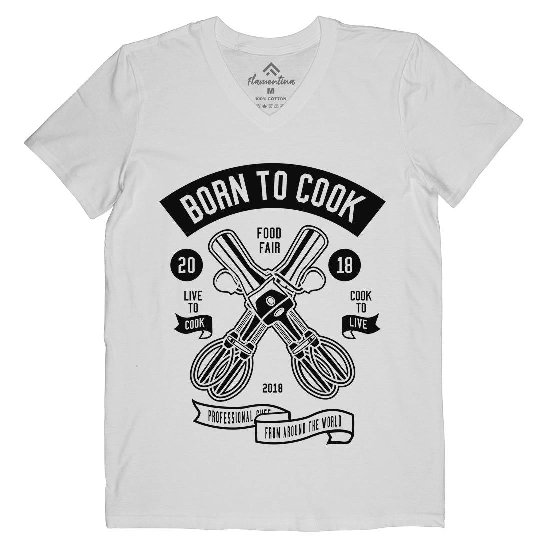 Born To Cook Mens Organic V-Neck T-Shirt Food B503