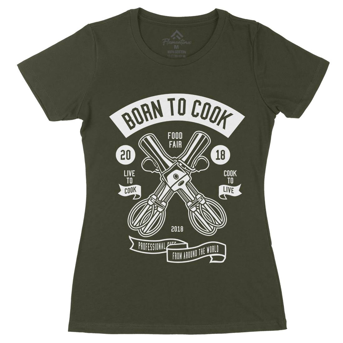 Born To Cook Womens Organic Crew Neck T-Shirt Food B503