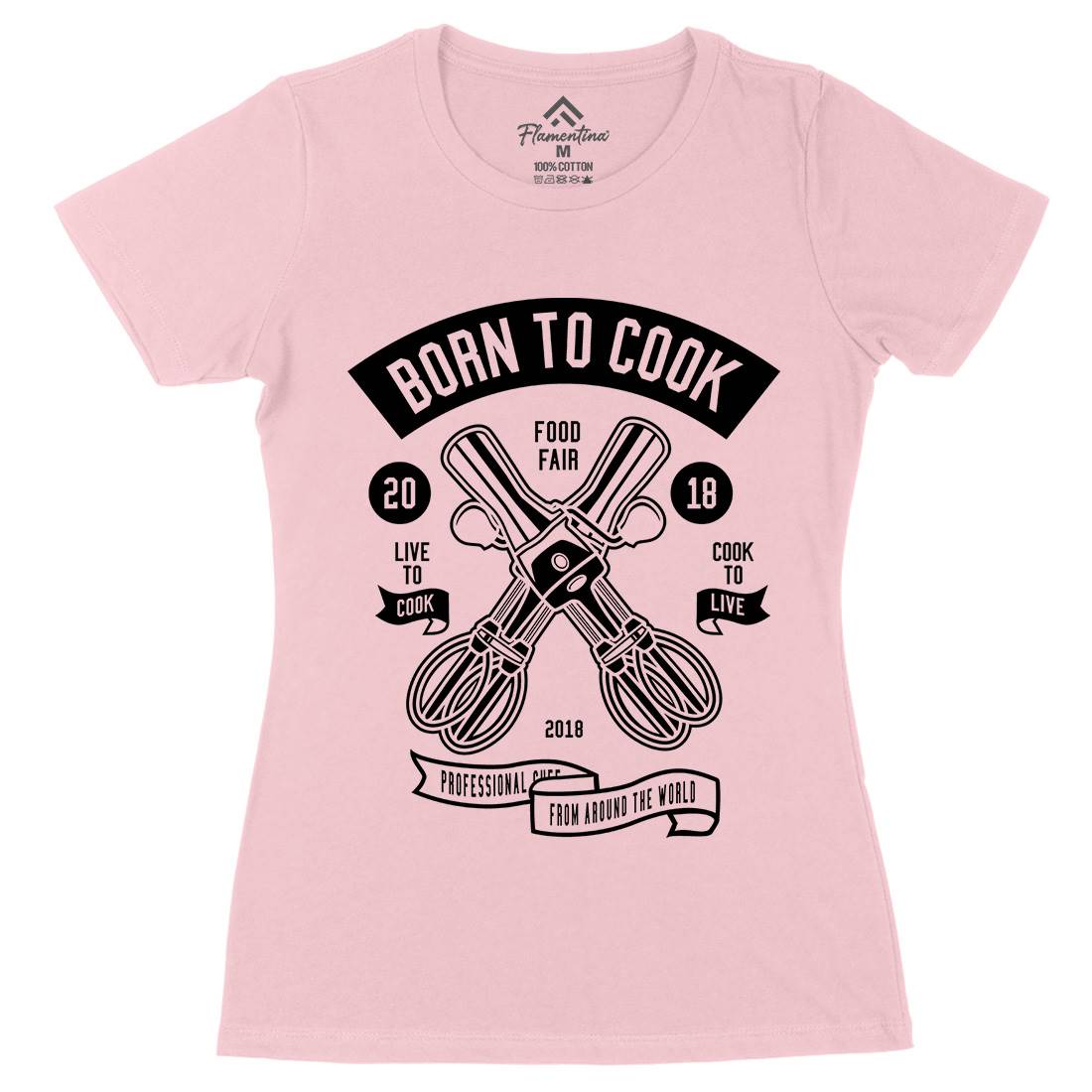 Born To Cook Womens Organic Crew Neck T-Shirt Food B503
