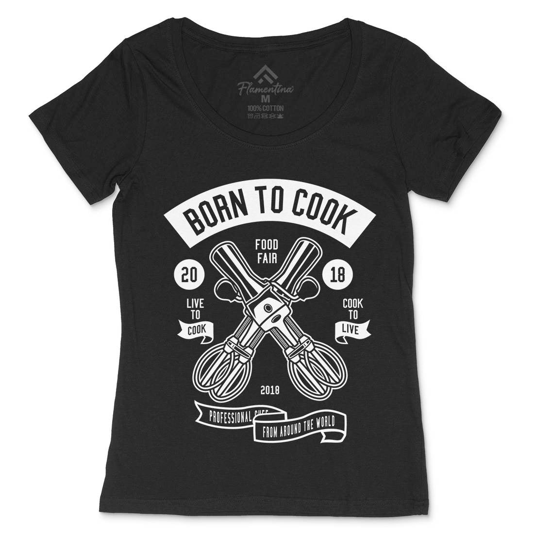 Born To Cook Womens Scoop Neck T-Shirt Food B503