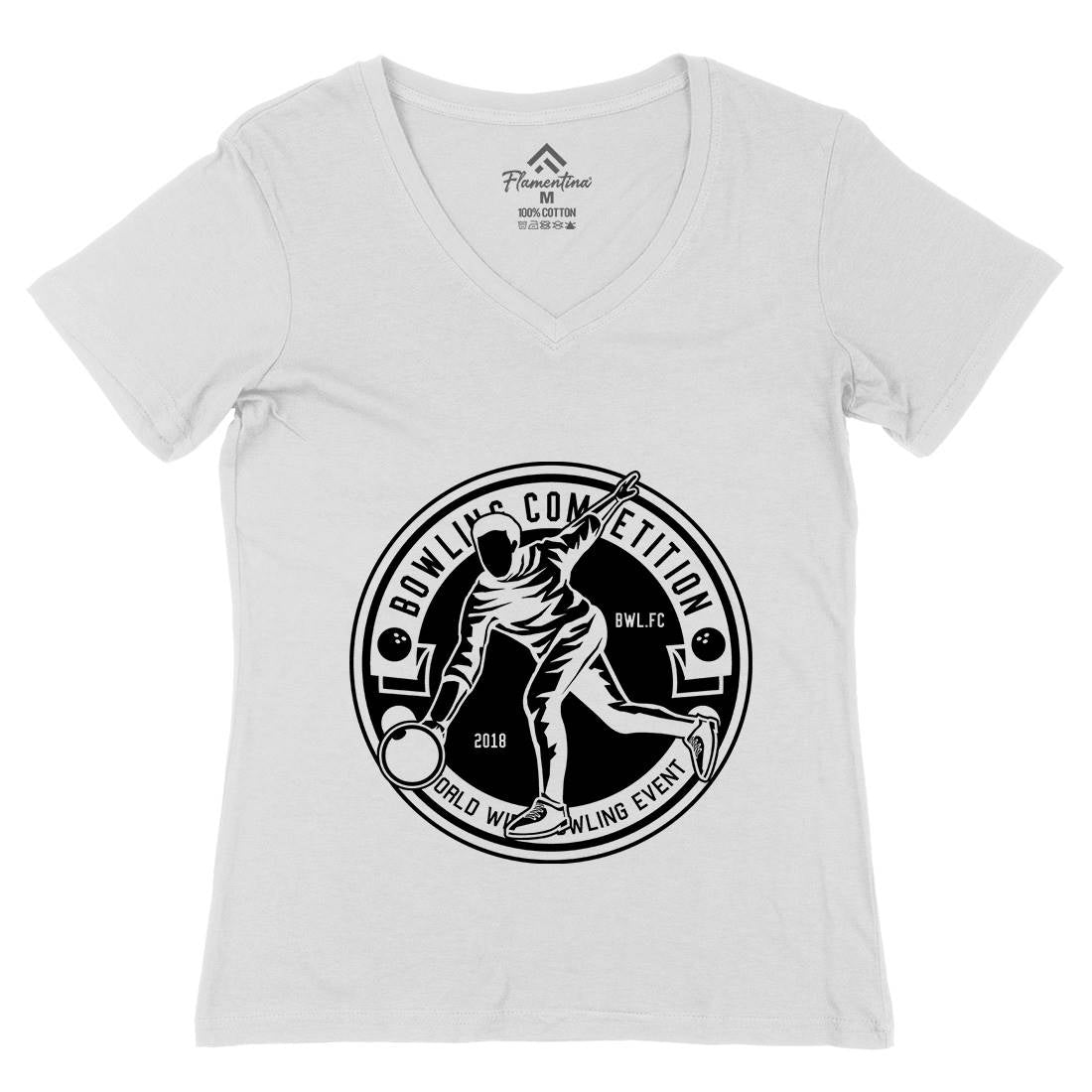 Bowling Competition Womens Organic V-Neck T-Shirt Sport B505