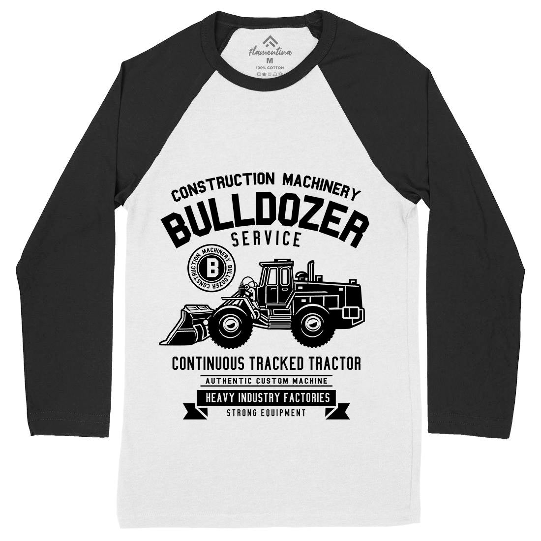 Bulldozer Mens Long Sleeve Baseball T-Shirt Vehicles B507