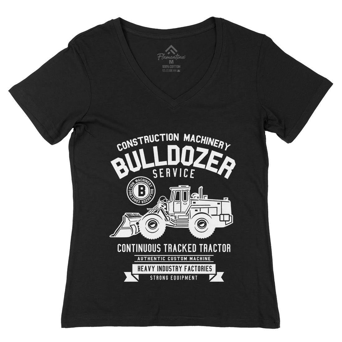 Bulldozer Womens Organic V-Neck T-Shirt Vehicles B507