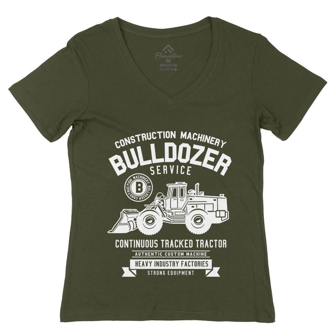 Bulldozer Womens Organic V-Neck T-Shirt Vehicles B507