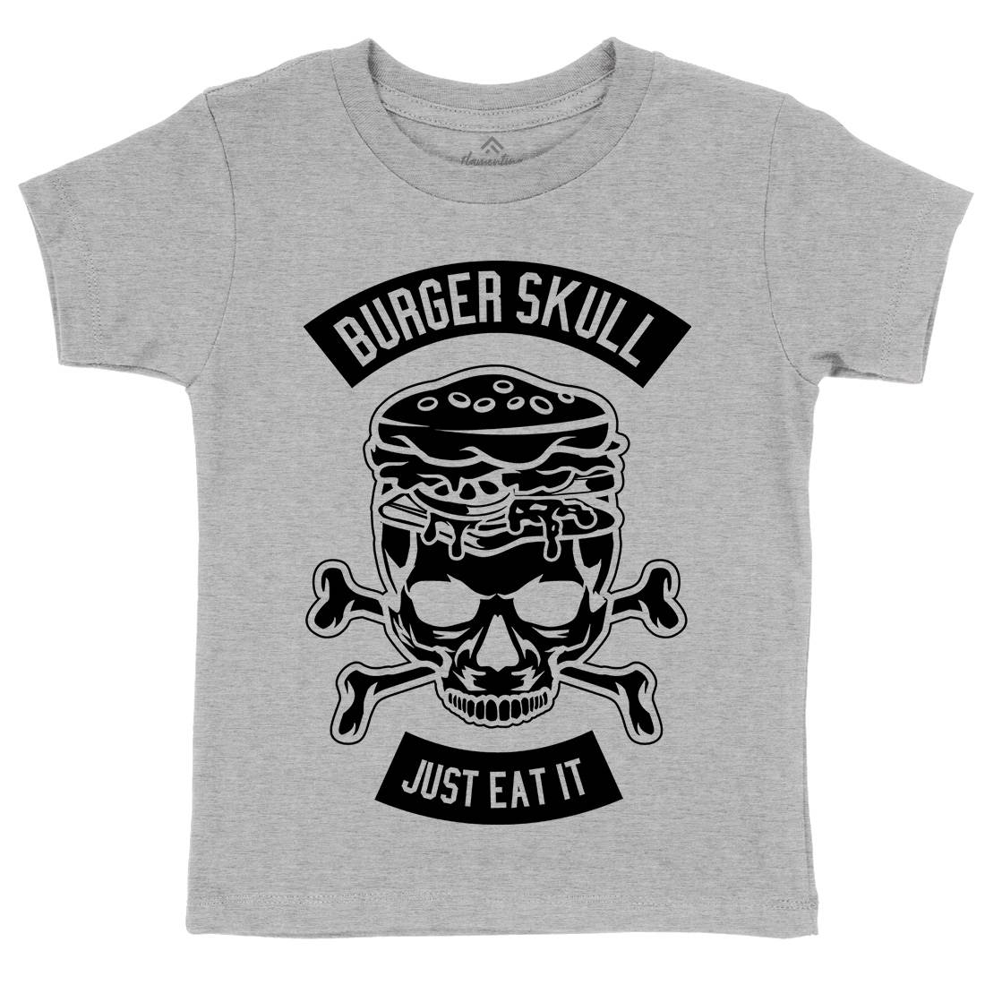Burger Skull Kids Organic Crew Neck T-Shirt Food B508