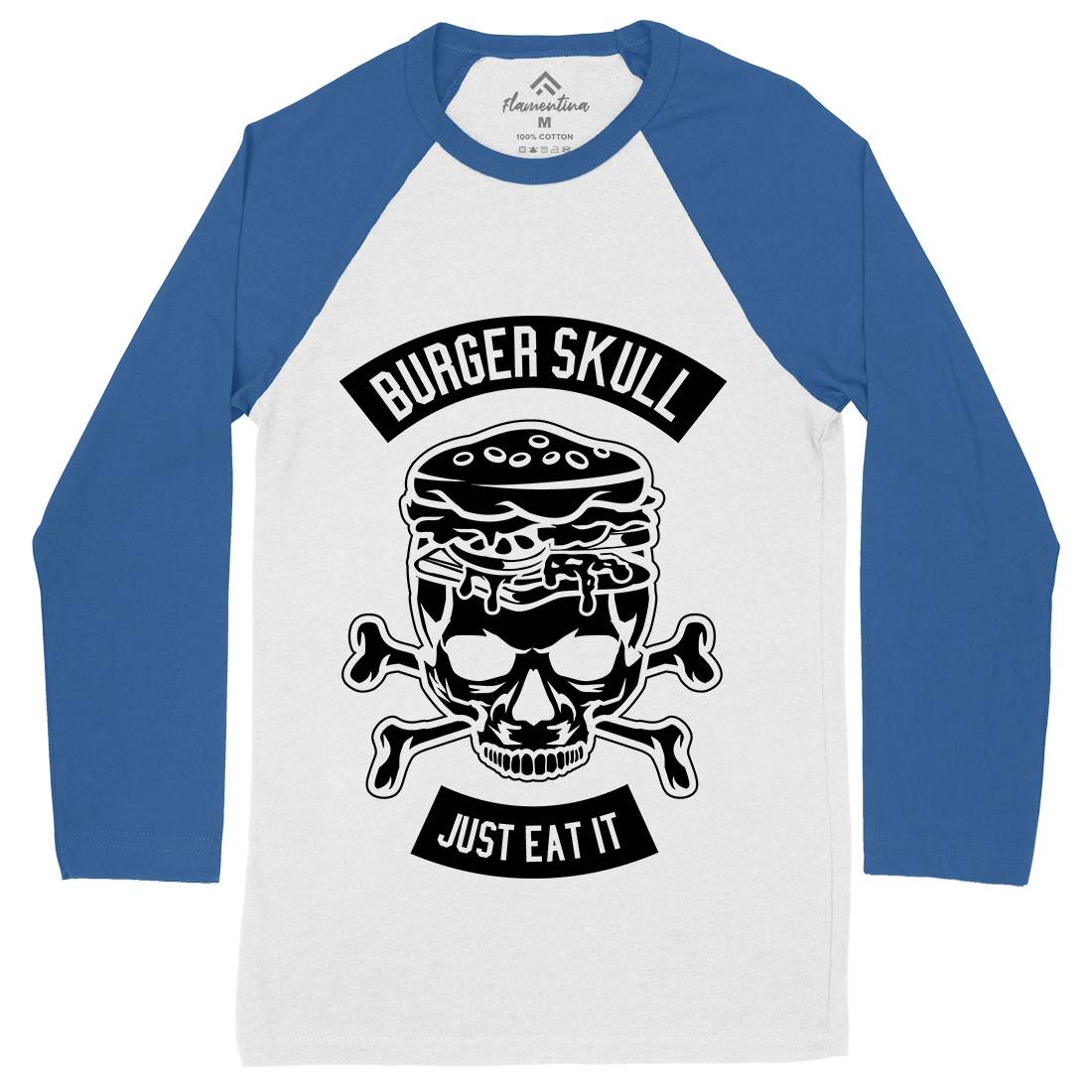 Burger Skull Mens Long Sleeve Baseball T-Shirt Food B508